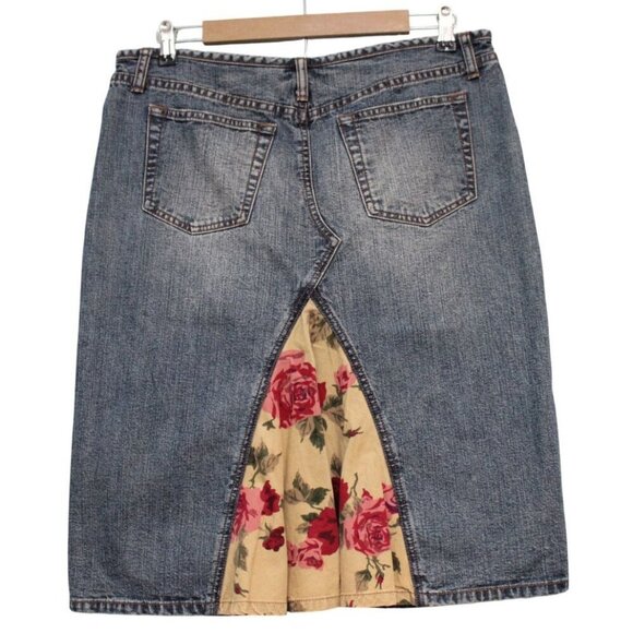 Y2K Express Denim Skirt Size 12 Patchwork Floral Corduroy Boho Festival Artsy - Picture 8 of 12